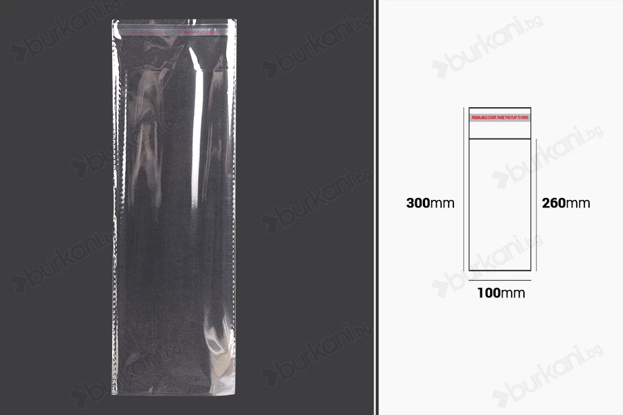 Прозрачни самозалепващи се пликове с размери 100x300 mm  - 1000 бр/опаковка-изображение_размери