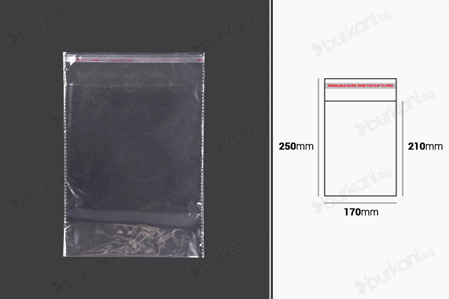 Самозалепваща се торбичка с размери 170x250 mm  - 1000 бр/пакет-изображение_размери