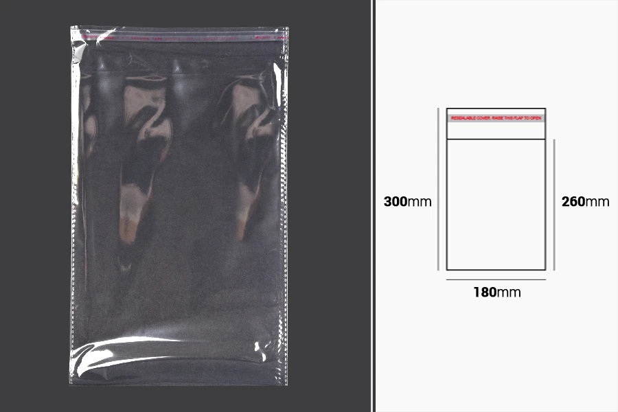 Самозалепваща се торбичка с размери 180x300 mm - 1000 бр./пакет-изображение_размери