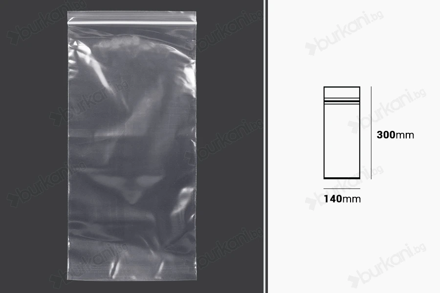 Пластмасова торбичка с цип 140x300 mm - 100 бр.-изображение_размери