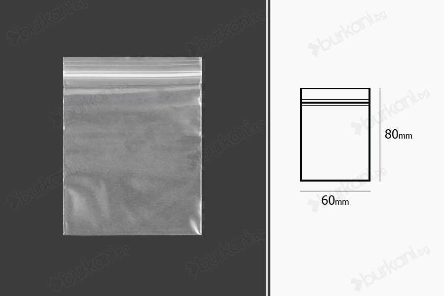 Пластмасови пликове с цип  60x80 mm  - 500 бр-изображение_размери