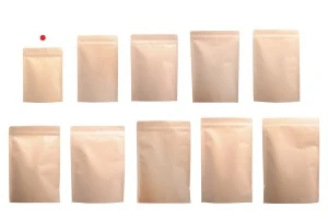 Крафт торничка тип Doy Pack със затваряне с цип, алуминиева вътрешна облицовка и възможност за термозапечатване 90x30x140 mm - 50 бр.-изображение_група