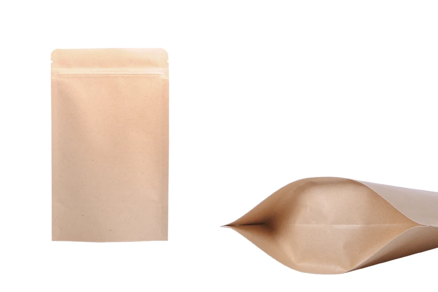 Крафт опаковка DOY PACK,  алуминиева вътрешна облизочка, със затваряне "цип" и възможност за термозапечатване, с размери  110x30x185mm-изображение_продукт