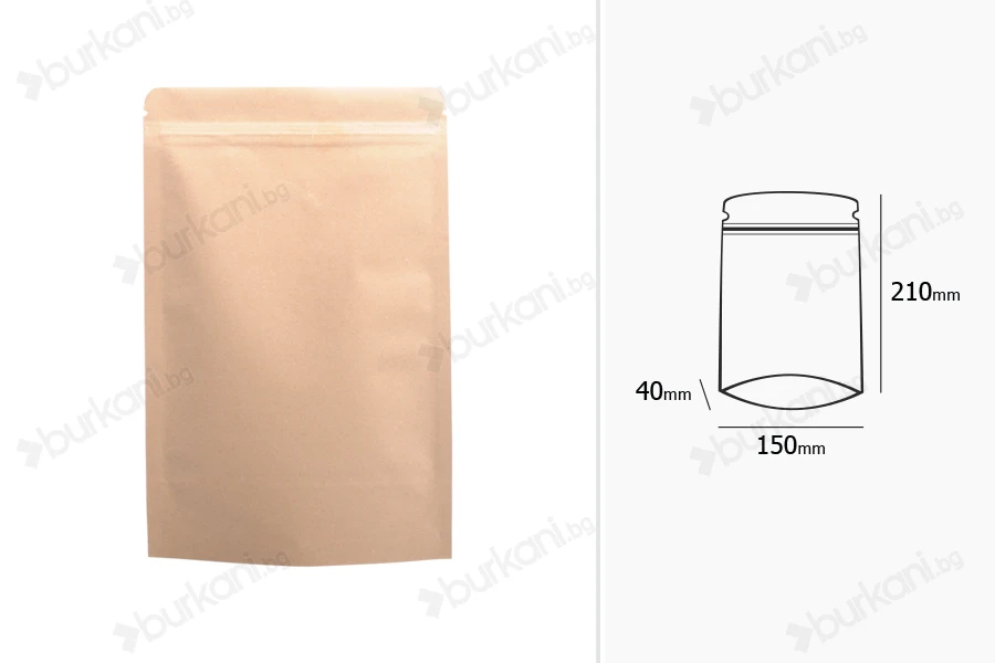 Крафт опаковка тип DOY PACK с размери 150x40x210 mm - 50 бр.-изображение_размери