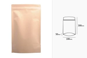 Опаковка  тип Doy Pack със затваряне с цип, алуминиева вътрешна облицовка и възможност за термозапечатване 180x50x300 mm - 50 бр.-изображение_размери