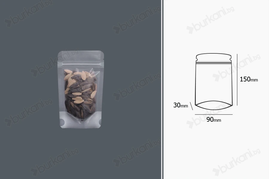 Прозрачна опаковка  Doy Pack с "цип"  затваряне и възможност за термопечатане  90x30x150 mm - 50 бр-изображение_група