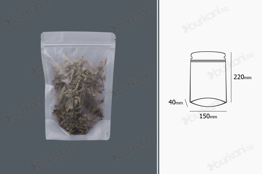 Прозрачна опаковка  Doy Pack с "цип"  затваряне и възможност за термопечатане 150x40x220 mm - 50 бр-изображение_група