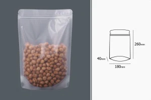 Прозрзчна опаковка тип Doy Pack с "цип" затварябвене възможност за термозапечатване  180x40x260 mm - 50 бр-изображение_размери