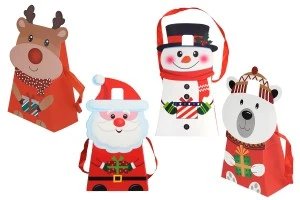 Коледна хартиена подаръчна торбичка 150x80x215 мм с панделка  - 12 бр.-изображение_продукт