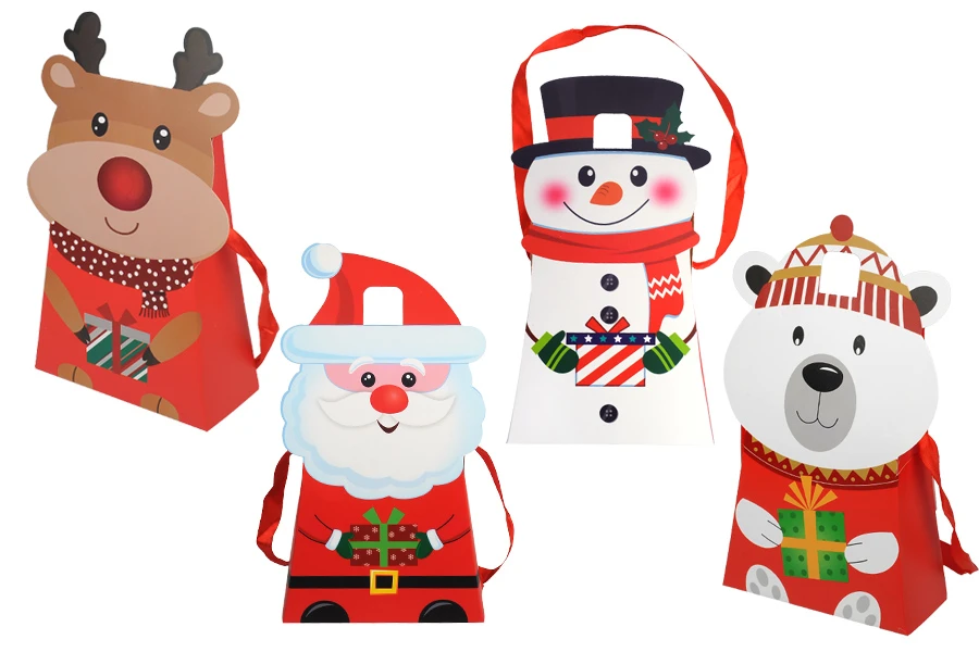 Коледна хартиена подаръчна торбичка 180x80x265 мм с панделка за дръжка - 12 бр.-изображение_продукт