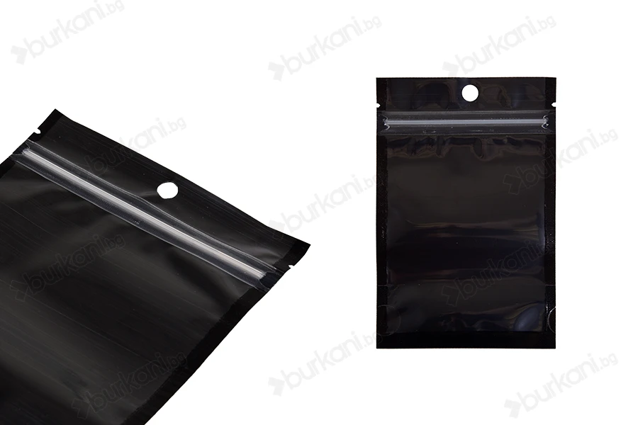 Алуминиева опаковка тип ДОЙ-ПАК 90x30x140 mm , черна отзад,  прозрачна предна част с "цип" затваряне 100 бр./пакет-изображение_група
