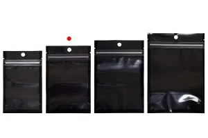 Алуминиева опаковка тип ДОЙ-ПАК 90x30x140 mm , черна отзад,  прозрачна предна част с "цип" затваряне 100 бр./пакет-6
