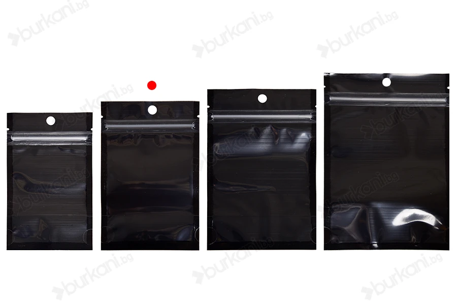 Алуминиева опаковка тип ДОЙ-ПАК 90x30x140 mm , черна отзад,  прозрачна предна част с "цип" затваряне 100 бр./пакет-изображение_група