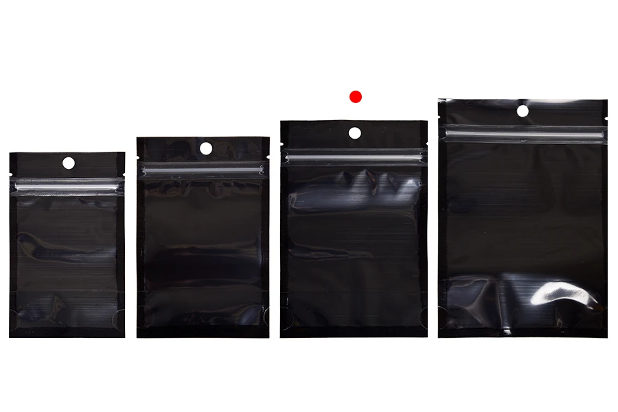 Торбички тип Doy Pack 100x30x150 мм алуминиеви,  с черна задна страна, прозрачна предна част с цип и възможност за термозапечатване - 100 бр.-изображение_група