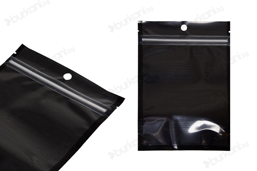 Торбички тип  Doy Pack 120x40x170 mm алуминиеви с черна задна страна, прозрачна предна част с "цип" затваряне и термозаваряване - 100 бр.-изображение_група