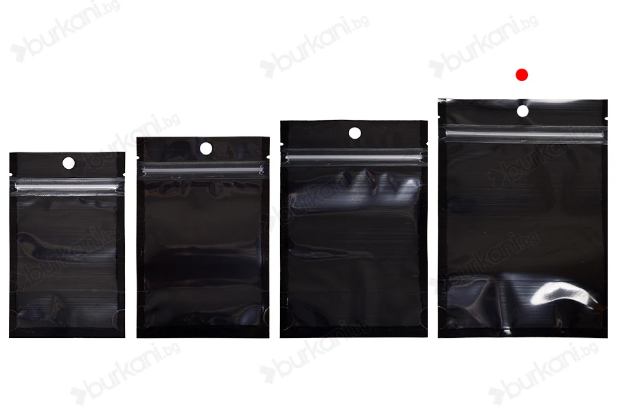 Торбички тип  Doy Pack 120x40x170 mm алуминиеви с черна задна страна, прозрачна предна част с "цип" затваряне и термозаваряване - 100 бр.-изображение_група