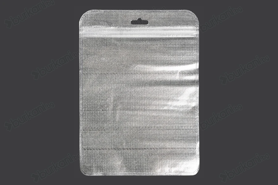 Пликчета с цип  160x220 mm, сребърна нетъкана в гръб и прозранча в предната част с дупка Eurohole - 100 бр.-изображение_продукт