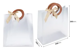 Пластмасова подаръчна чанта прозрачна с размери 240x100x265 mm  с панделка и кожена дръжка - 12 бр.-2