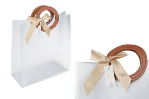 Пластмасова подаръчна чанта прозрачна с размери 240x100x265 mm  с панделка и кожена дръжка - 12 бр.-1