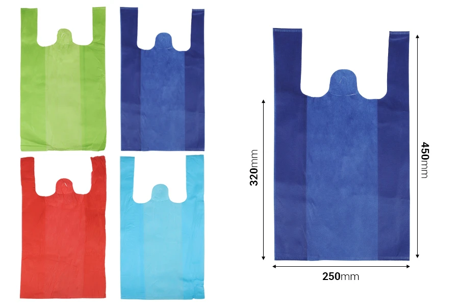 Еко цветни торбички от нетъкан текстил рециклируеми 250 х 450 мм - 50 бр-изображение_размери
