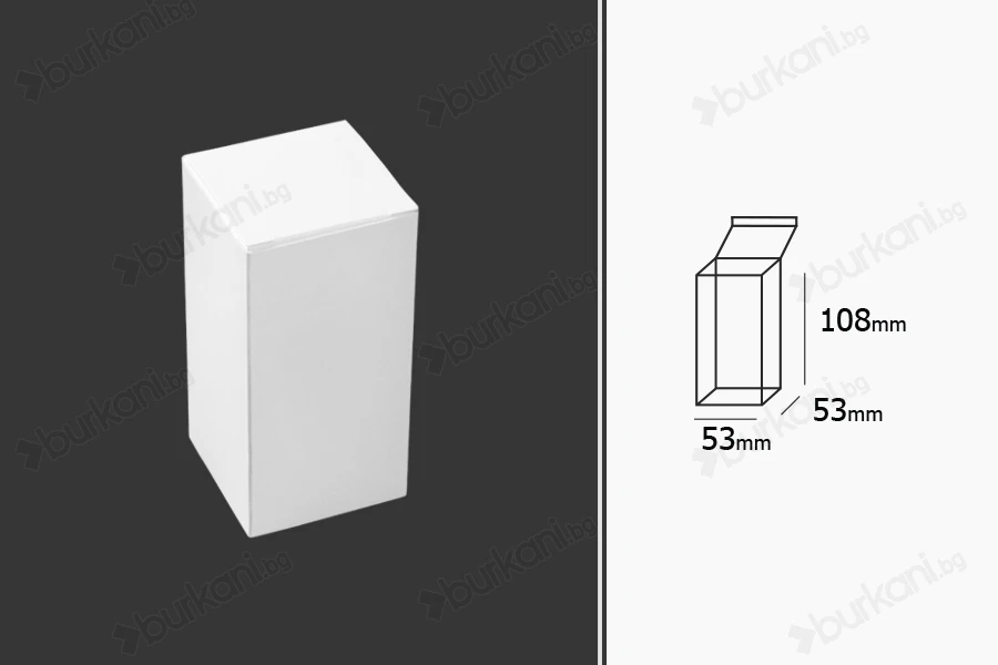 Бяла хартиена кутия с размери  53x53x108 mm - 20 бр./пакет-изображение_размери