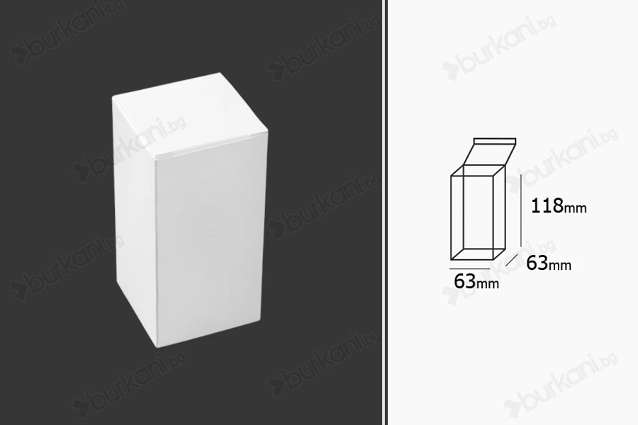 Хартиена бяла кутия с размери  63x63x118 mm - 20 бр.-изображение_размери