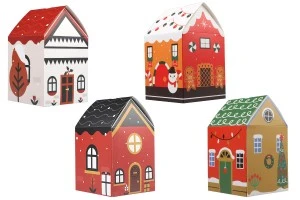 Хартиена коледна подаръчна кутия 85х85х140 мм във формата на къщичка - 10 бр.-изображение_продукт