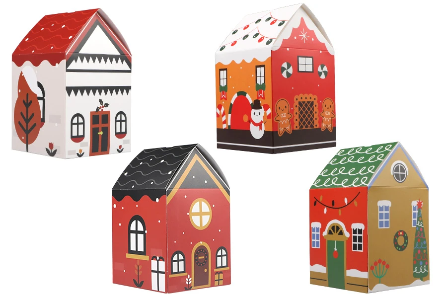 Хартиена коледна подаръчна кутия 85х85х140 мм във формата на къщичка - 10 бр.-изображение_продукт