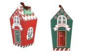 Хартиена коледна подаръчна кутия 70х70х195 мм във формата на къщичка с панделка и етикет - 10 бр.-изображение_продукт