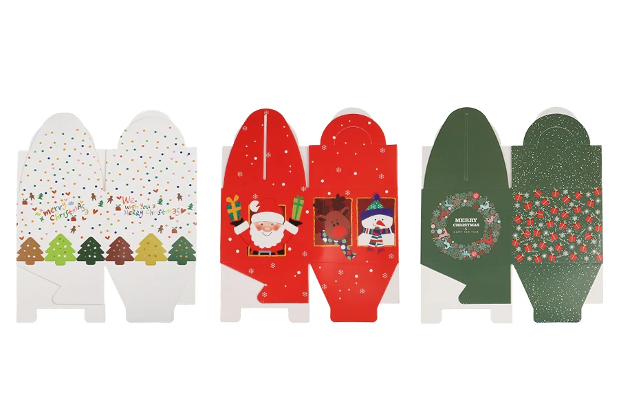 Коледна хартиена подаръчна кутия 95x95x80 mm  във формата  на куб с дръжка - 10 бр.-изображение_група