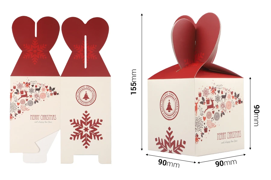 Хартиена коледна подаръчна кутия 90х90х155 мм - 10 бр-изображение_размери