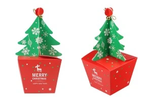 Хартиена коледна подаръчна кутия 85х85х230 мм  елха и камбанка - 10 бр-изображение_продукт