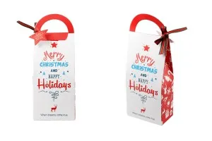 Коледна хартиена подаръчна торбичка 105х60х275 мм с дръжка, панделка и етикет - 10 бр.-изображение_продукт