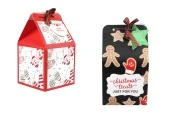 Коледна хартиена подаръчна кутия 90х90х155 мм с панделка и етикет - 10 бр-изображение_продукт
