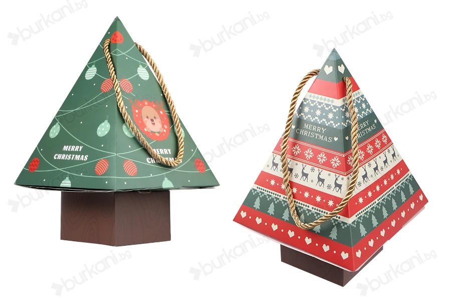 Хартиена подаръчна кутия във формата на елха 150x150x240 mm с шнур - 10 бр.-изображение_продукт