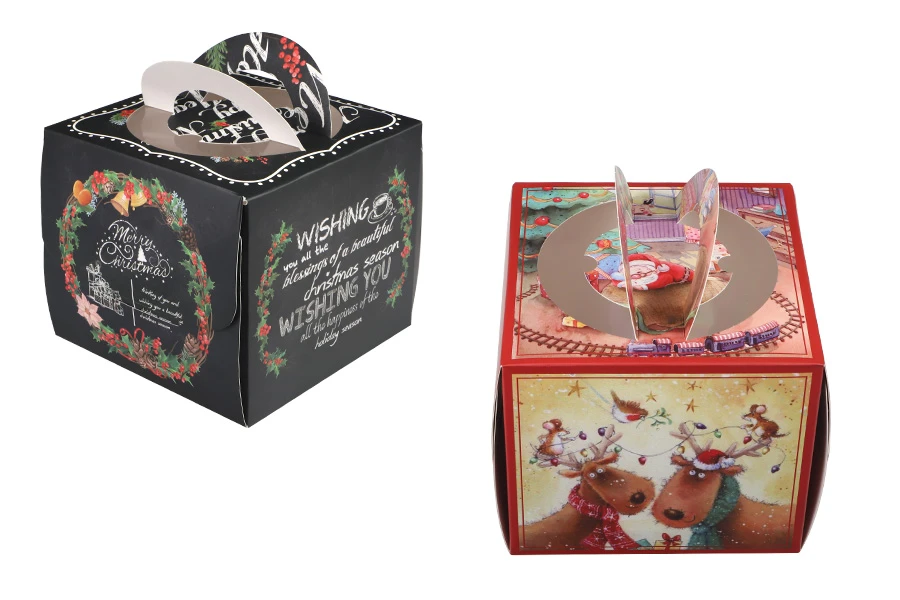 Коледна хартиена подаръчна кутия 150х150х130 мм с прозорец и дръжка - 10 бр.-изображение_продукт