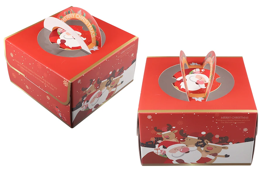 Коледна хартиена подаръчна кутия 250х250х150 мм с дръжка - 10 бр-изображение_продукт