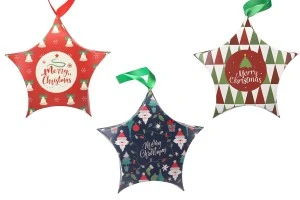 Коледна хартиена подаръчна кутия във формата на звезда 120x40x120 мм с панделка - 10 бр.-изображение_продукт