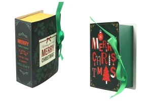 Коледна хартиена подаръчна кутия 90x130x45 мм във формата на книга с панделка - 10 бр.-1