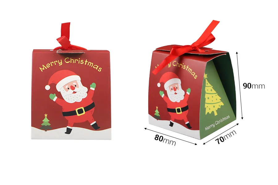 Коледна хартиена подаръчна кутия 80х70х90 мм с панделка - 10 бр-изображение_размери