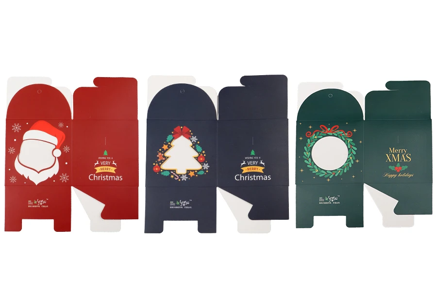 Коледна хартиена подаръчна кутия 90х90х90 мм с прозорче, дръжка и панделка - 10 бр.-изображение_група