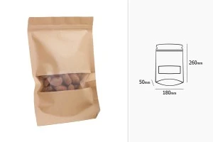Крафт опаковка тип Doy Pack  180x50x260 mm, с цип  "zip" με и прозорец, размери  - 100 броя-4