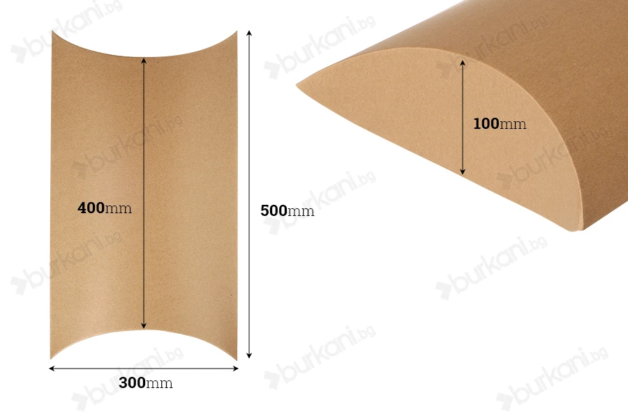 Подаръчна крафт кутия тип "възглавница" 500x300x100 mm  - 20 бр./Опаковка-изображение_размери
