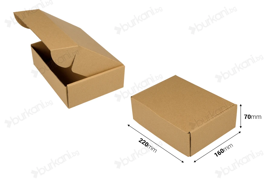 Опаковъчна кутия от крафт хартия с размери   220x160x70 mm   - 20 бр./опаковка-изображение_размери