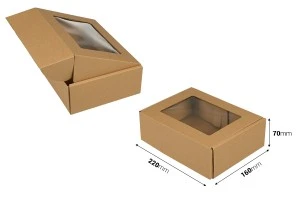 Хартиена крафт кутия с размери  220x160x70 mm  с прозорец  - 20 бр.-2