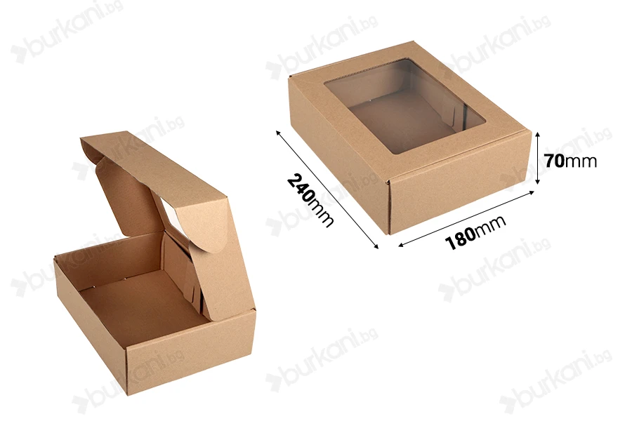 Хартиена крафт кутия с размери 240x180x70 с прозорец mm - 20 бр.-изображение_размери