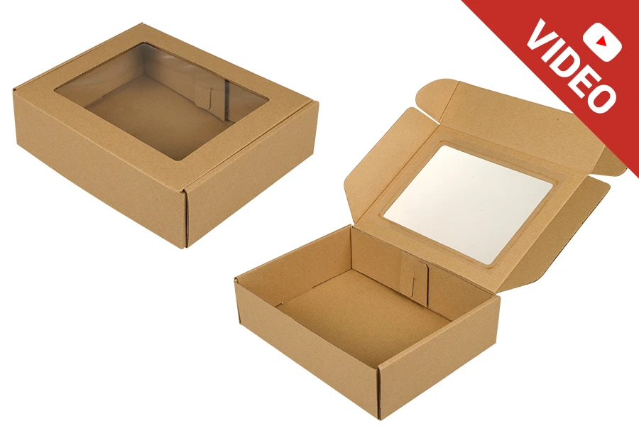 Хартиена крафт кутия с размери 260x200x70 mm с прозорец - 20 бр. Хартиена крафт кутия с размери 260x200x70 mm с прозорец - 20 бр.-изображение_продукт