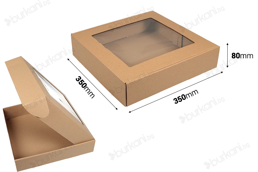 Хартиена крафт кутия 350x350x80 mm  с прозорец - 20 бр. в пакет-изображение_размери