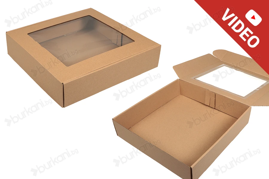 Хартиена крафт кутия 350x350x80 mm  с прозорец - 20 бр. в пакет-изображение_продукт