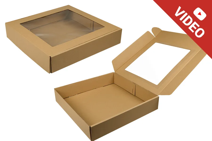 Хартиена крафт кутия с размери 400x400x80 mm с прозорец - 20 бр. Хартиена крафт кутия с размери 400x400x80 mm с прозорец - 20 бр.-изображение_продукт
